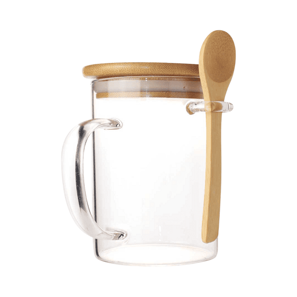 Rikawa - Glass Mug with Bamboo Lid and Spoon 1 Rikawa - Glass Mug with Bamboo Lid and Spoon 1