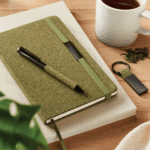 Recycled paper notebook with keychain