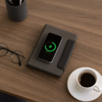 Corporate notebook with built-in charger